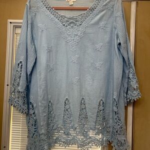 Light Blue Crochet-Trim Women's Tunic Top